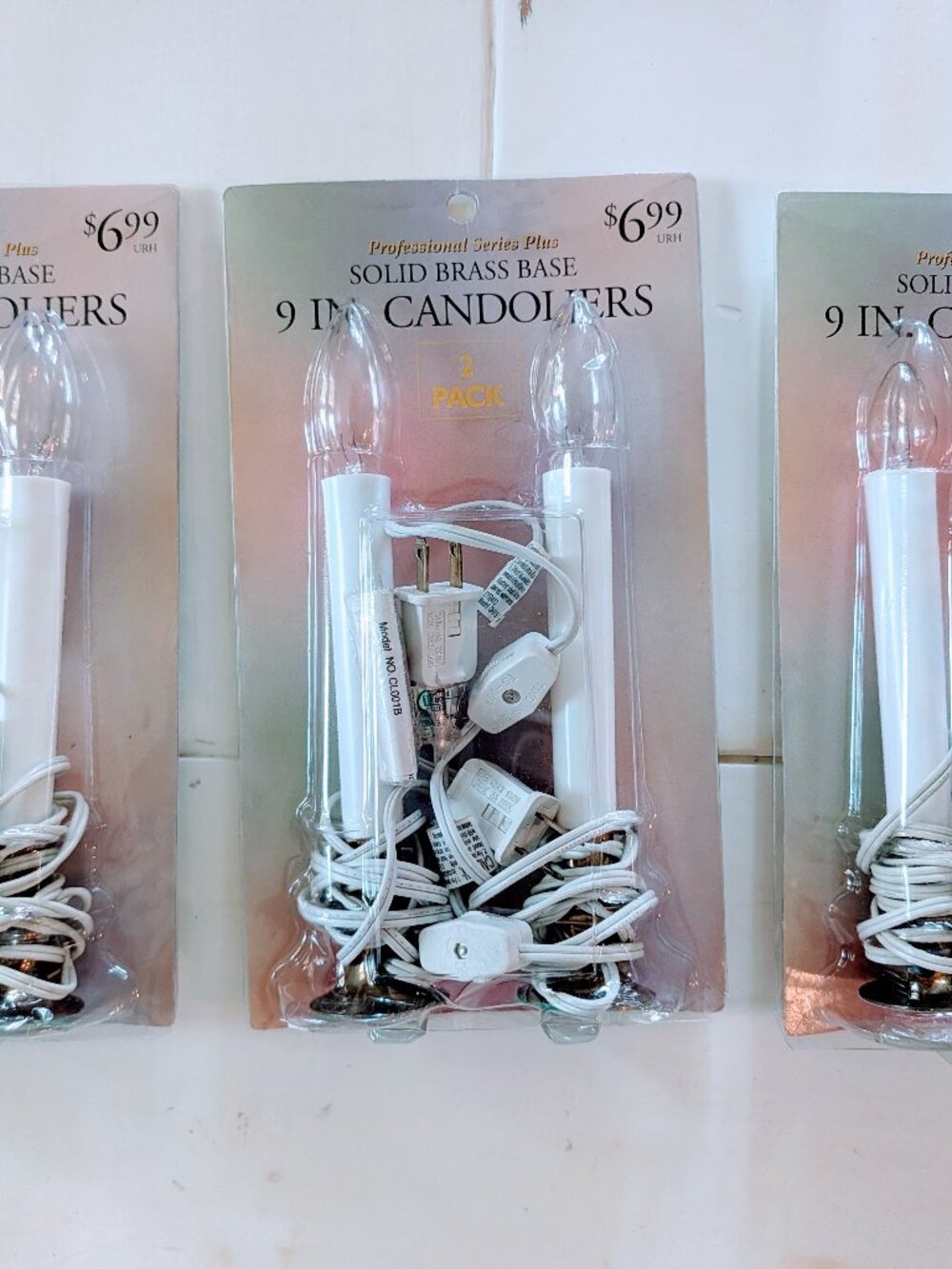 Set of 6 VTG Christmas Window Candoliers Solid Brass Base 9" Electric Tested Box